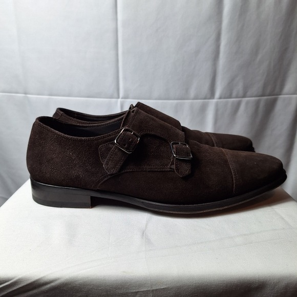 SUITSUPPLY Cap Toe Monk Strap Suede Dress Shoes Sz 7 Chocolate Brown Classic EUC - Picture 8 of 12